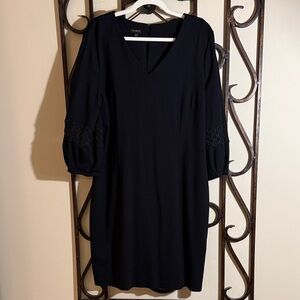 Perfect Elegant Black Dress - Lace Embroidered Sleeves